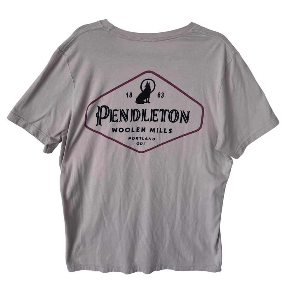 Pendleton Woolen Mills‎ Mens Graphic T-Shirt Tan Wolf Heritage Logo Large
